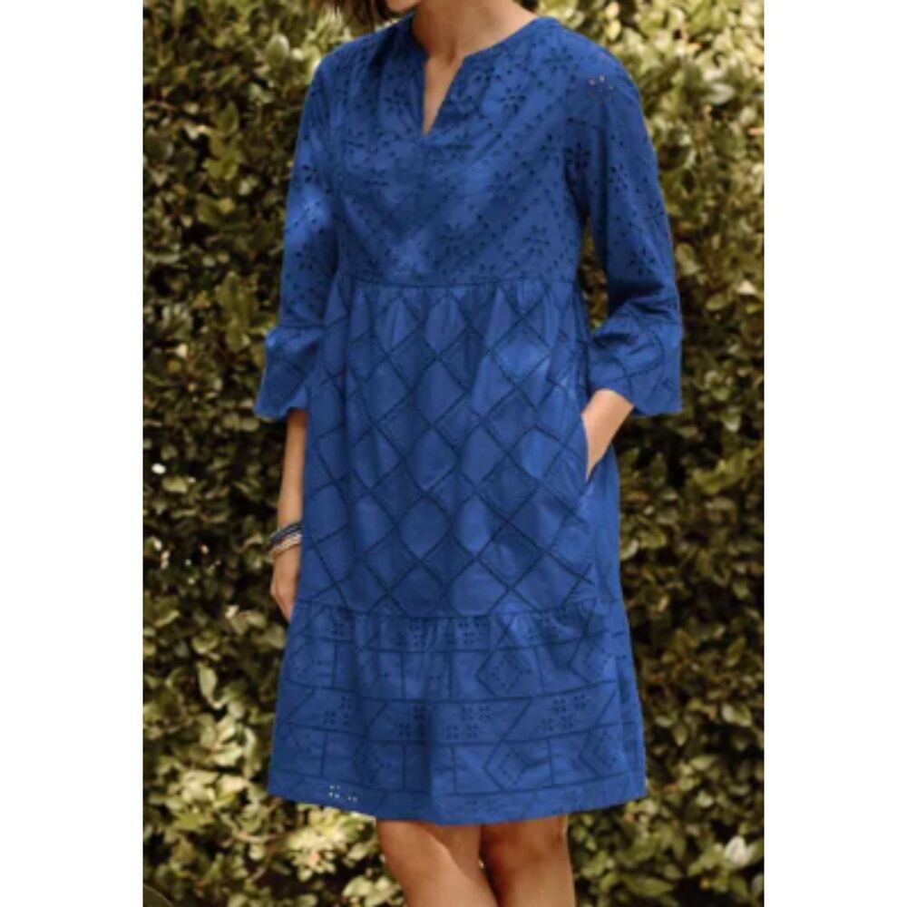 J.Jill Eyelet Embroidered Tiered Midi Dress Blue Size Medium